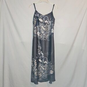 Banana Republic Size 4 Gray‎ Satin Floral Spaghetti Strap Midi Slip Dress